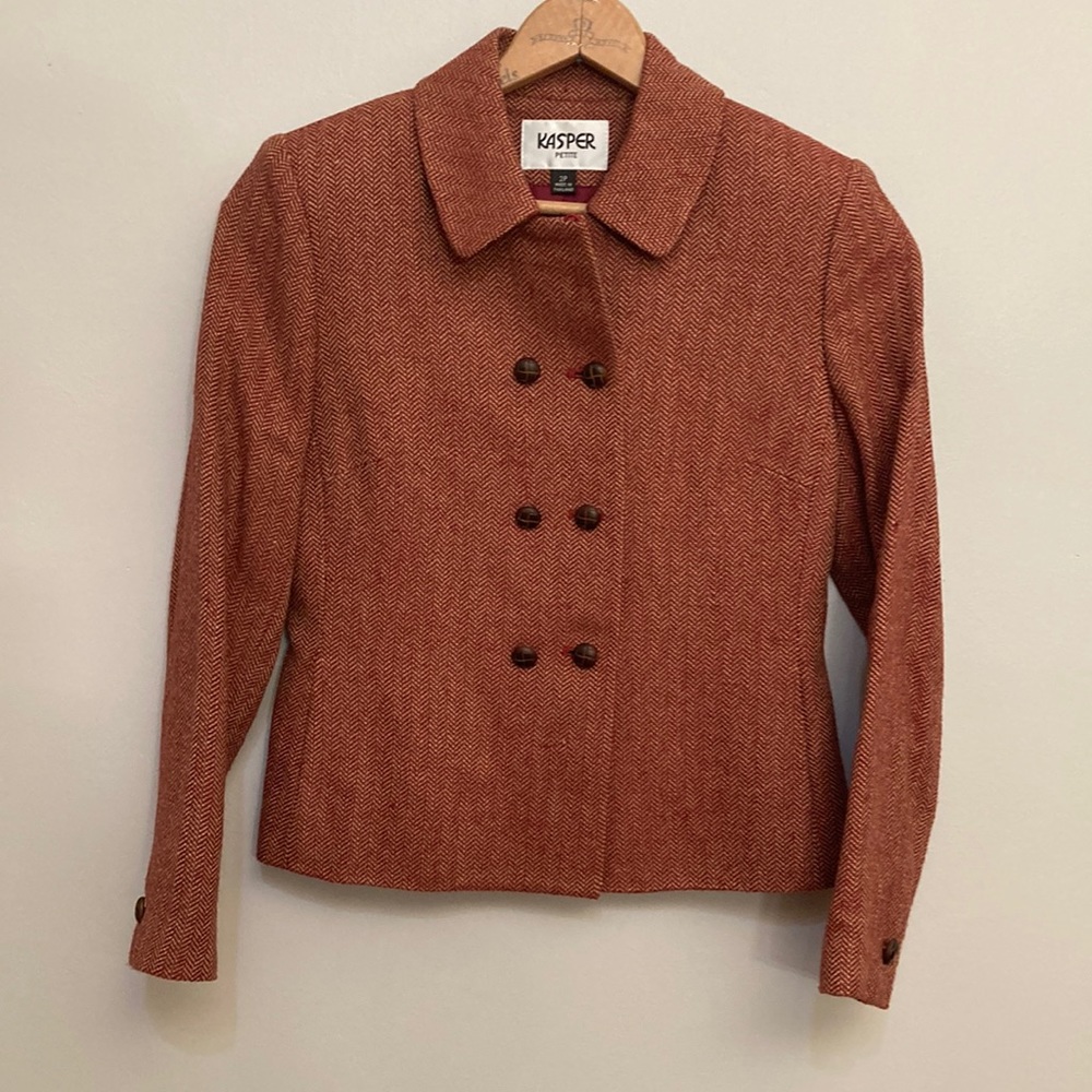 Vintage Kasper Skirt Suit in burnt orang herringbone